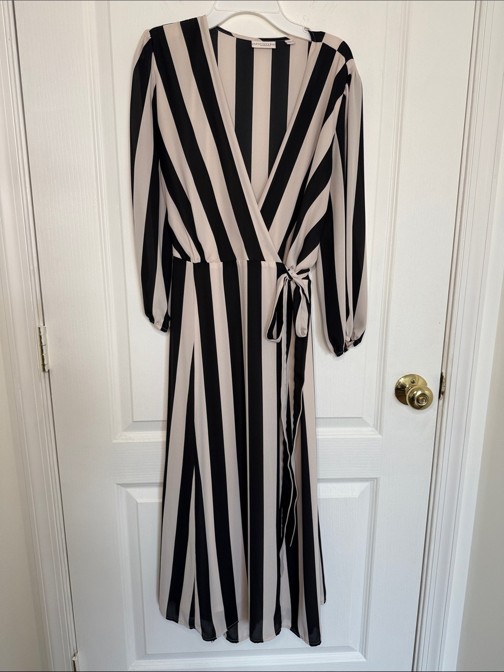 Eva Mendes Striped Midi Length Wrap Dress